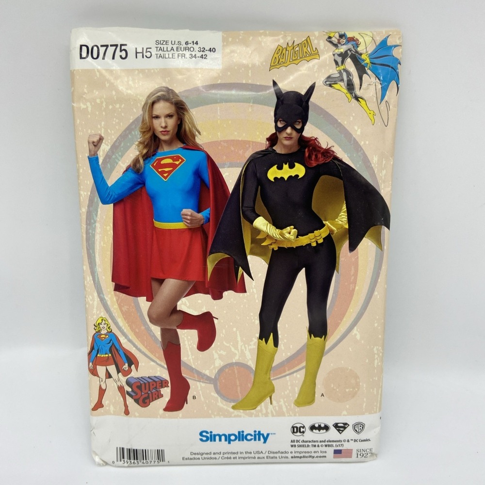 Simplicity D0775 Batgirl Supergirl Costume Sewing Pattern Size 6-14 DC Comics H5